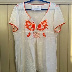Odd Molly blouse white with orange embroidery.